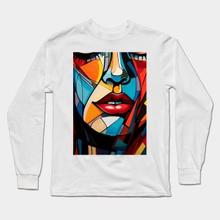 Colorful Face of a Woman Abstract Art Long Sleeve T-Shirt